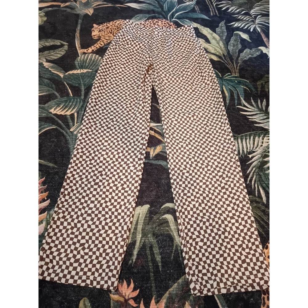 Peppermayo Warped Checkerboard Wide Leg Pants Brown White Optical Illusion US 2